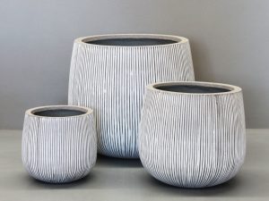 White Vertical Stripe Large Sack Pot