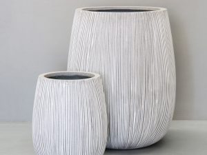 White Vertical Stripe Tall Sack Pot