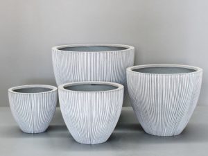 White Vertical Stripe Egg Pot
